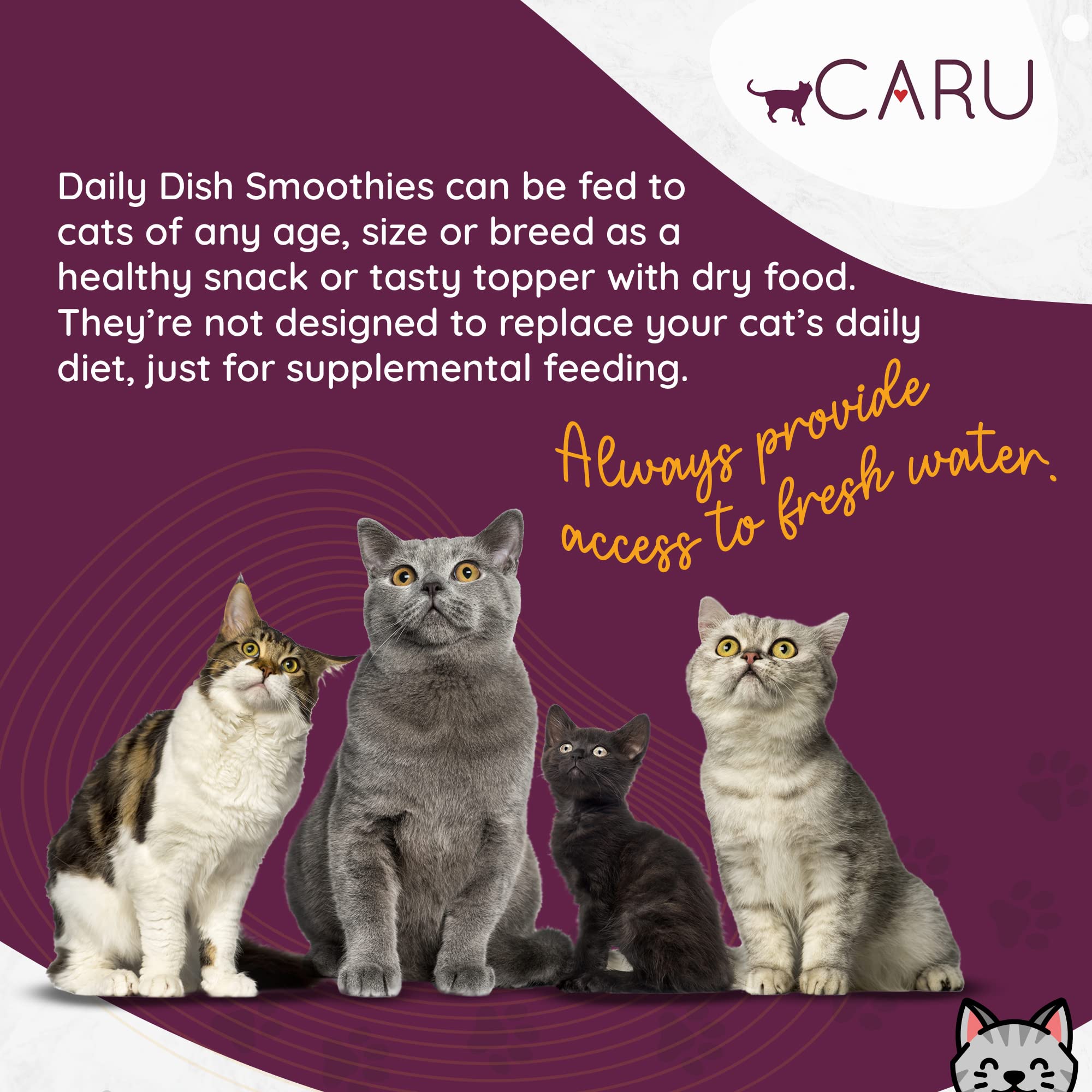 CARU - Daily Dish Smoothies - Lickable Chicken Cat Treat - 4 Pack, 5oz Tubes