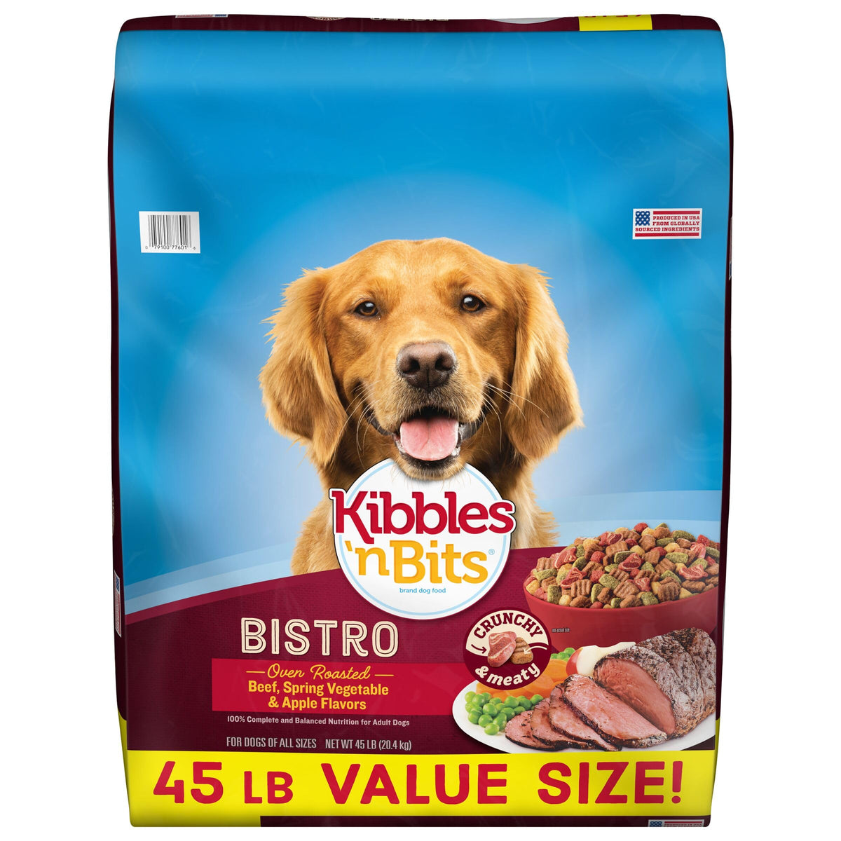 Kibbles 'n Bits Bistro Oven Roasted Beef, Spring Vegetable & Apple Flavors Dry Dog Food, 45 lb. Bag