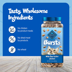 Blue Buffalo Bursts Crunchy & Creamy Cat Treats, Great for Training, Paw-Lickin' Chicken, 12-oz. Tub