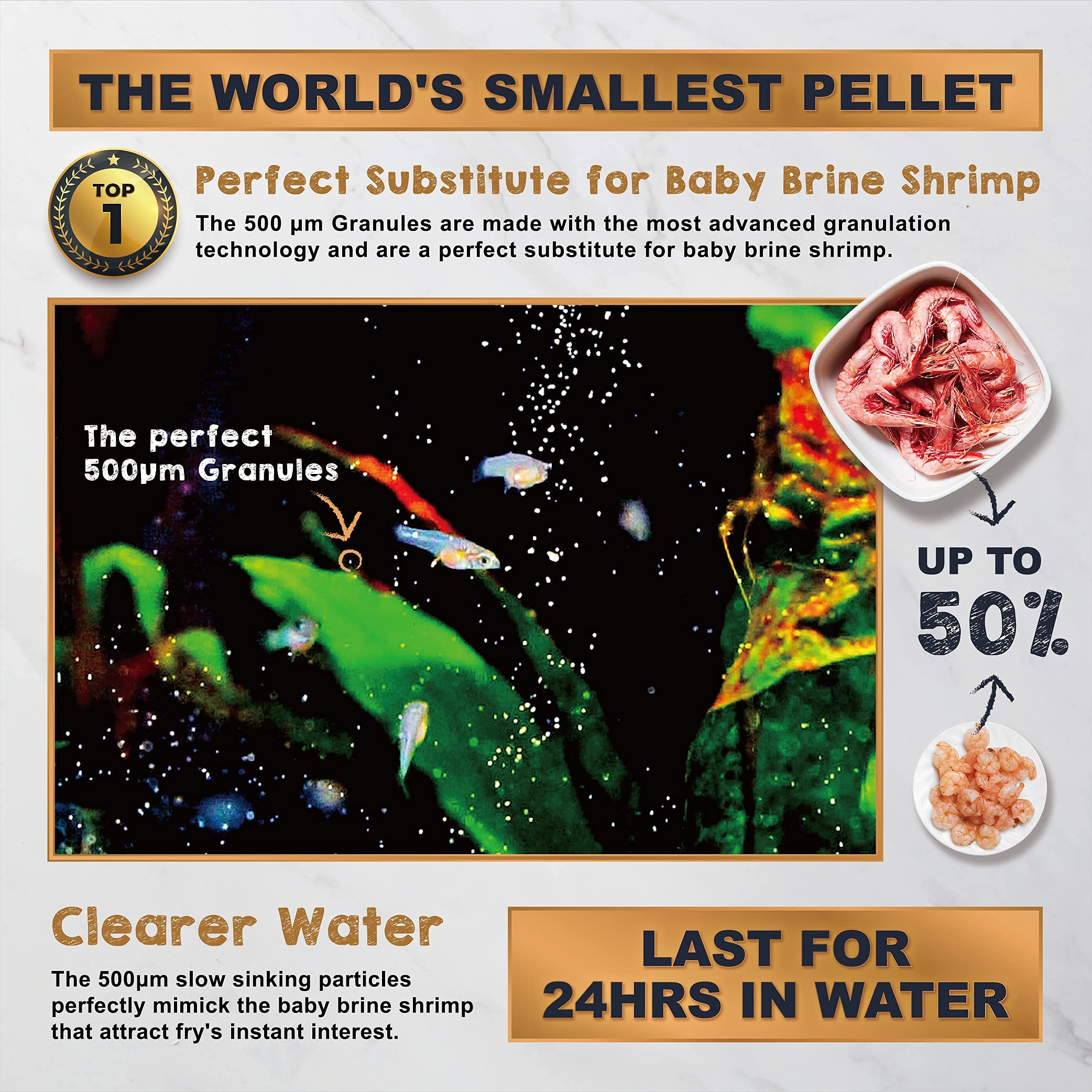 Ultra Fresh Baby Fish Food with 50% Sword Prawn Shrimp, Slow Sinking, Substitute for Brine Shrimp - For Fry Health and Cleaner Water