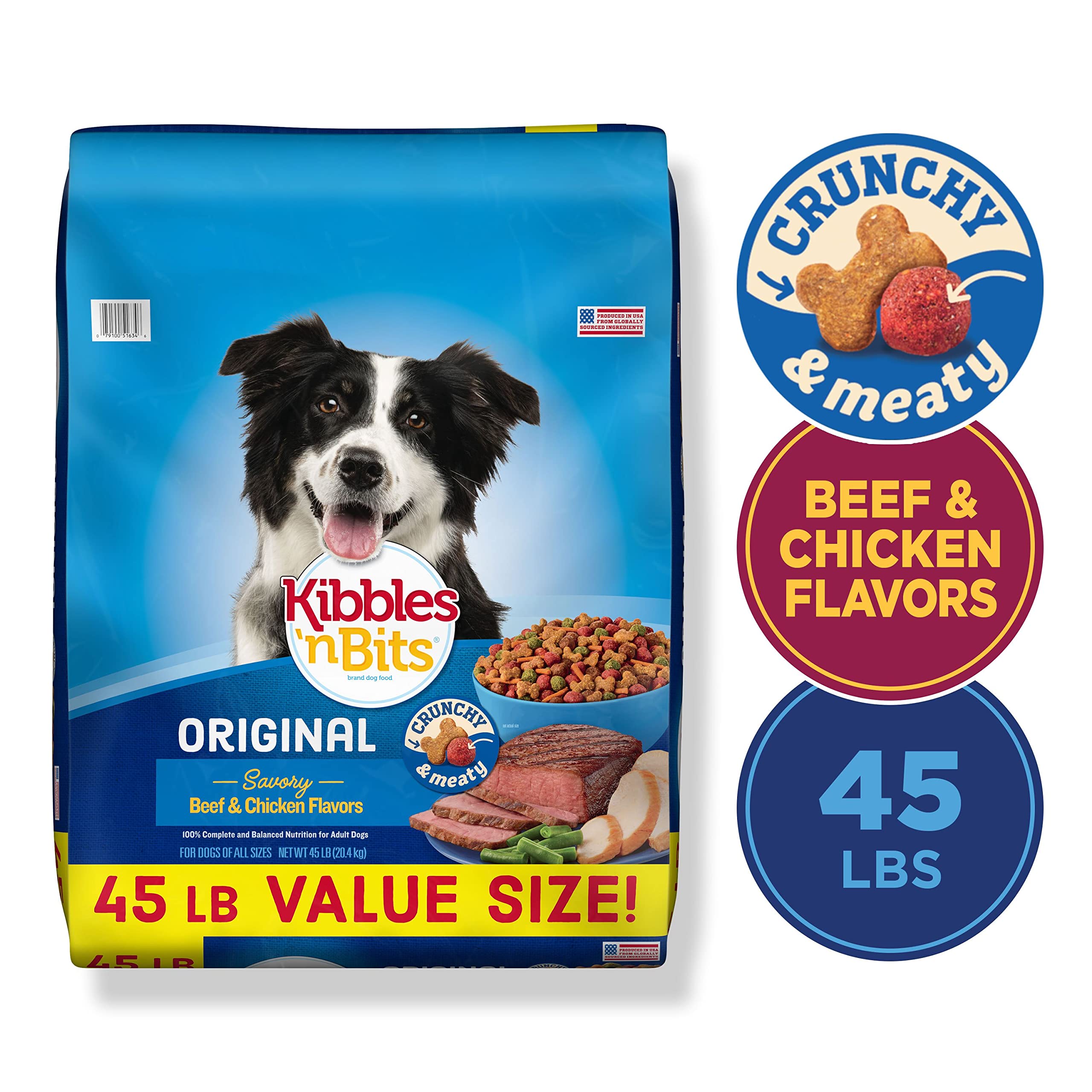 Kibbles 'N Bits Original Savory Beef & Chicken Flavors Dry Dog Food, 45 Pound Bag