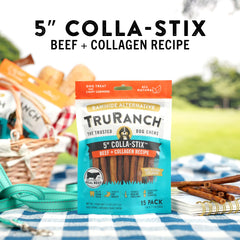 TRURANCH 5" Collagen Sticks, Beef, Healthy Joint Support Dog Treat, Rawhide Alternative, Skin & Coat Health, Made with Real Beef, 1 Bag, 15 Count