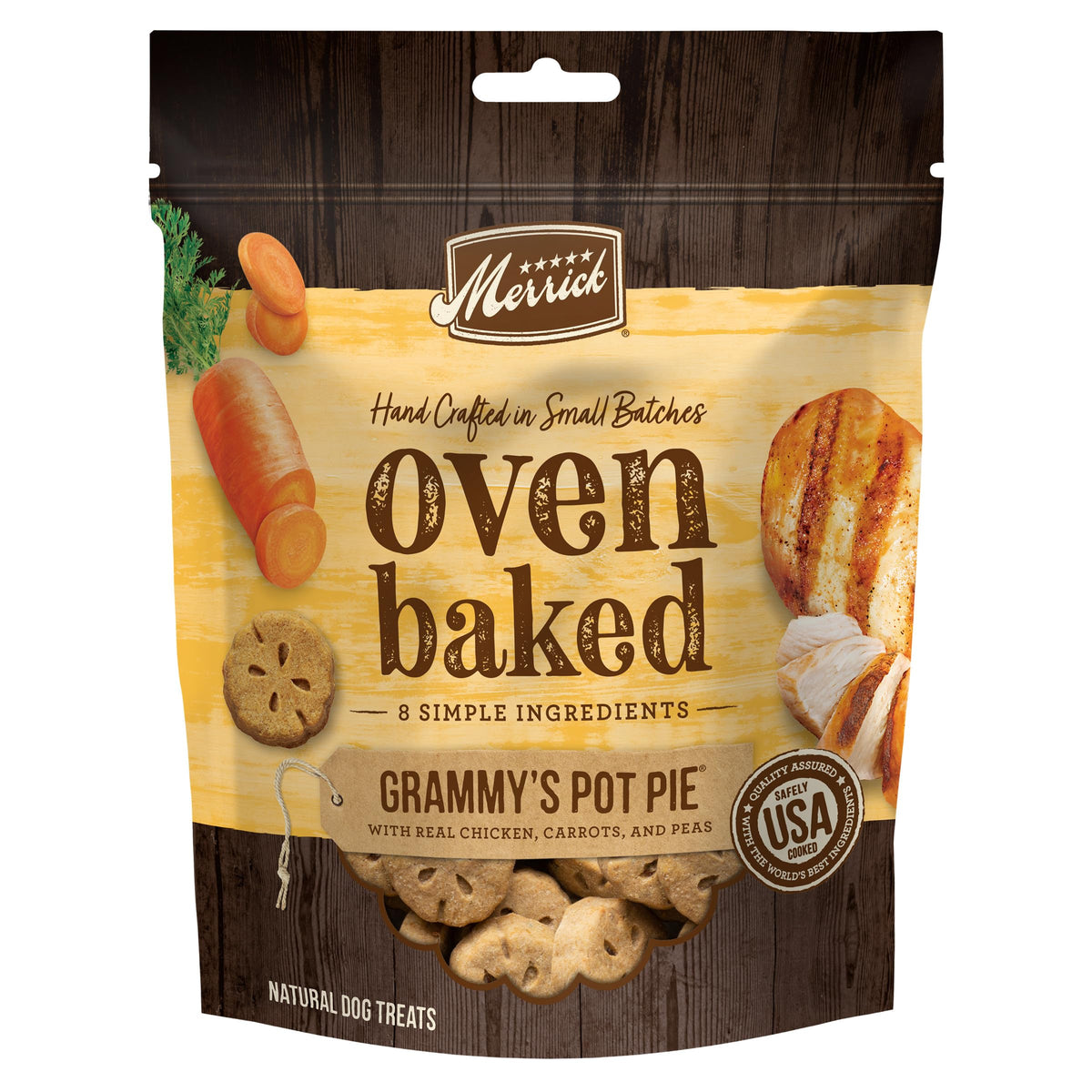 Merrick Oven Baked Natural And Crunchy Bag Of Treats, Dog Chicken Treats, Grammy’s Pot Pie With Real Chicken - 11 oz. Bag