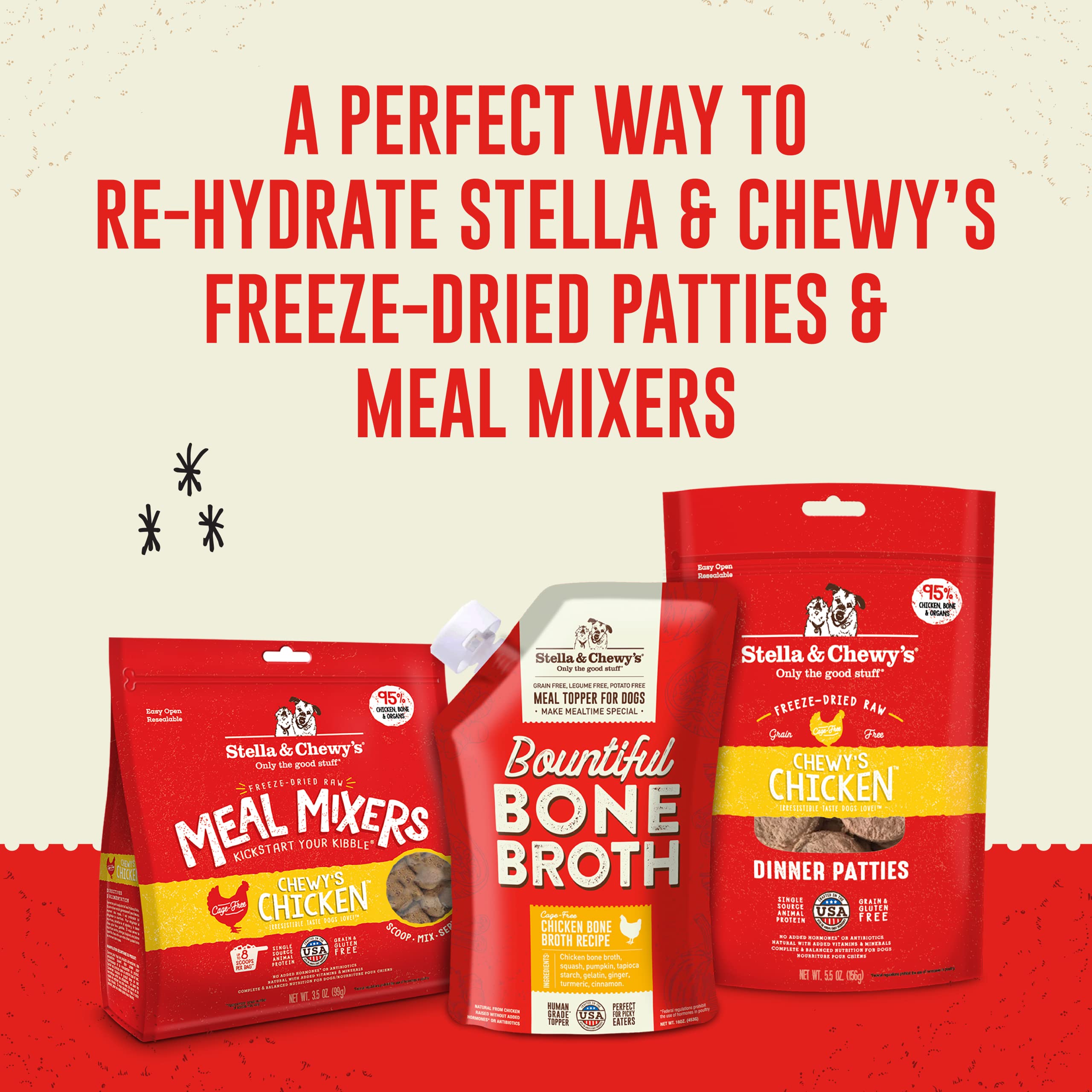 Stella & Chewy's Bountiful Bone Broth Cage-Free Chicken Recipe Meal Topper for Dogs, 16 Oz. Resealable Pouch