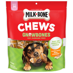 Milk-Bone Chews GnawBones Rawhide Free Dog Treats, Chicken, 30 Long Lasting Mini Knotted Bones