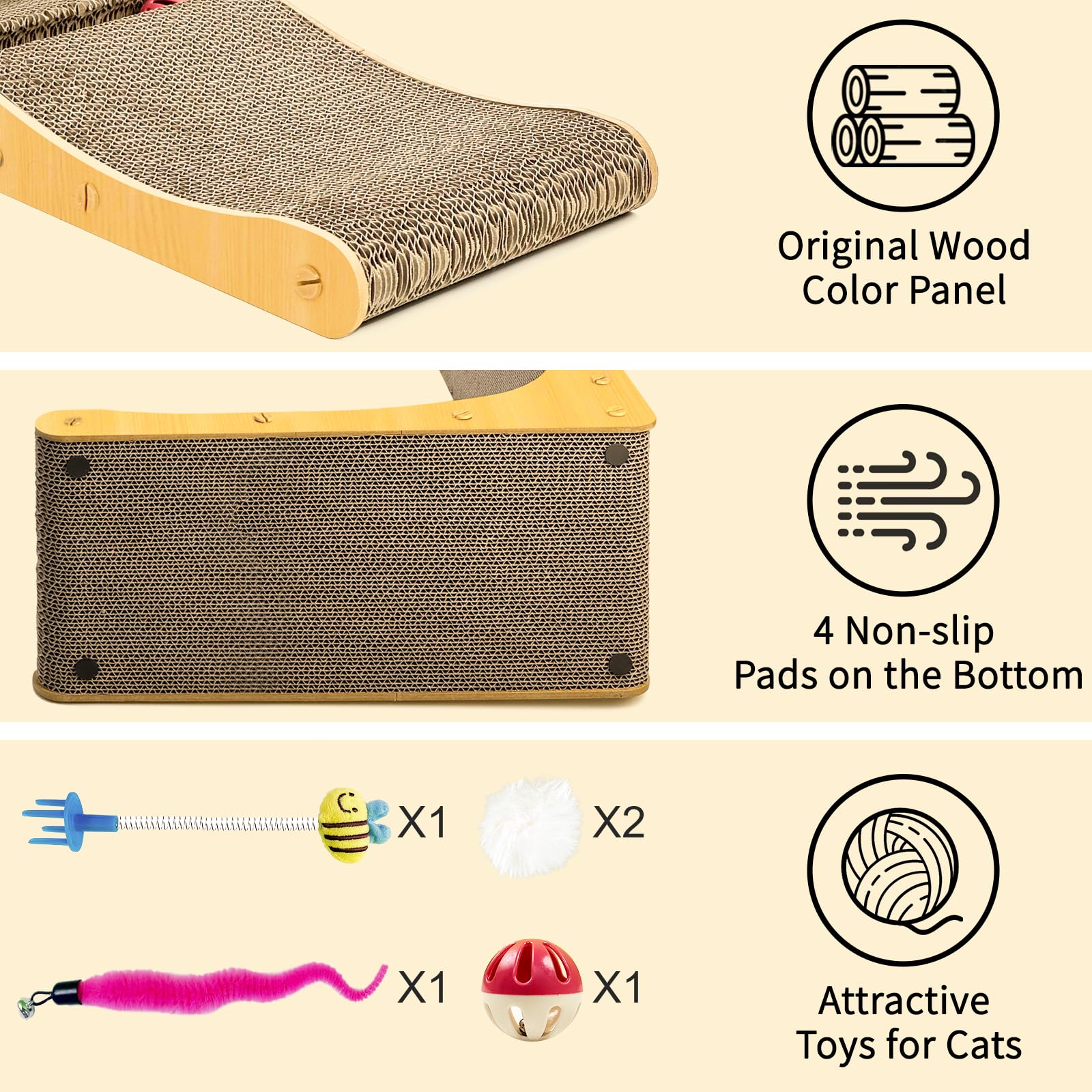 Cat Scratcher, L Shaped Cat Scratcher, 29.5 Inch Cat Scratching Board, Cat Scratchers for Indoor Cats Wall Mounted with 1 Bells, 3 Fur Balls, 1 Dolls and Catnip, X-Large