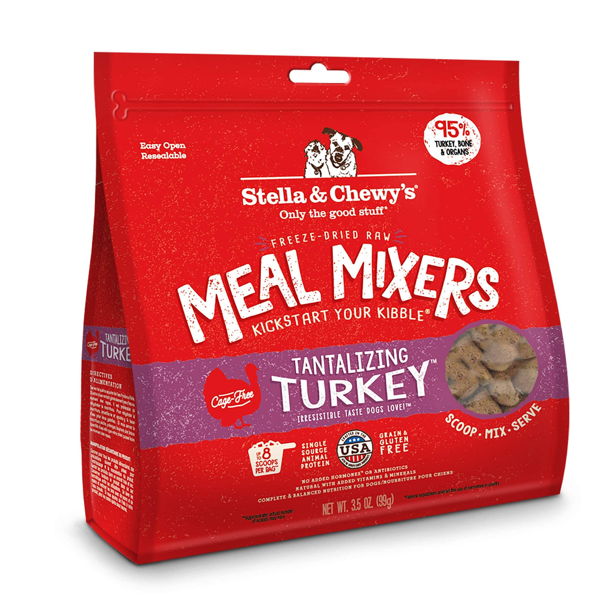 Stella & Chewy's Freeze Dried Raw Tantalizing Turkey Meal Mixer – Dog Food Topper for Small & Large Breeds – Grain Free, Protein Rich Recipe – 3.5 oz Bag