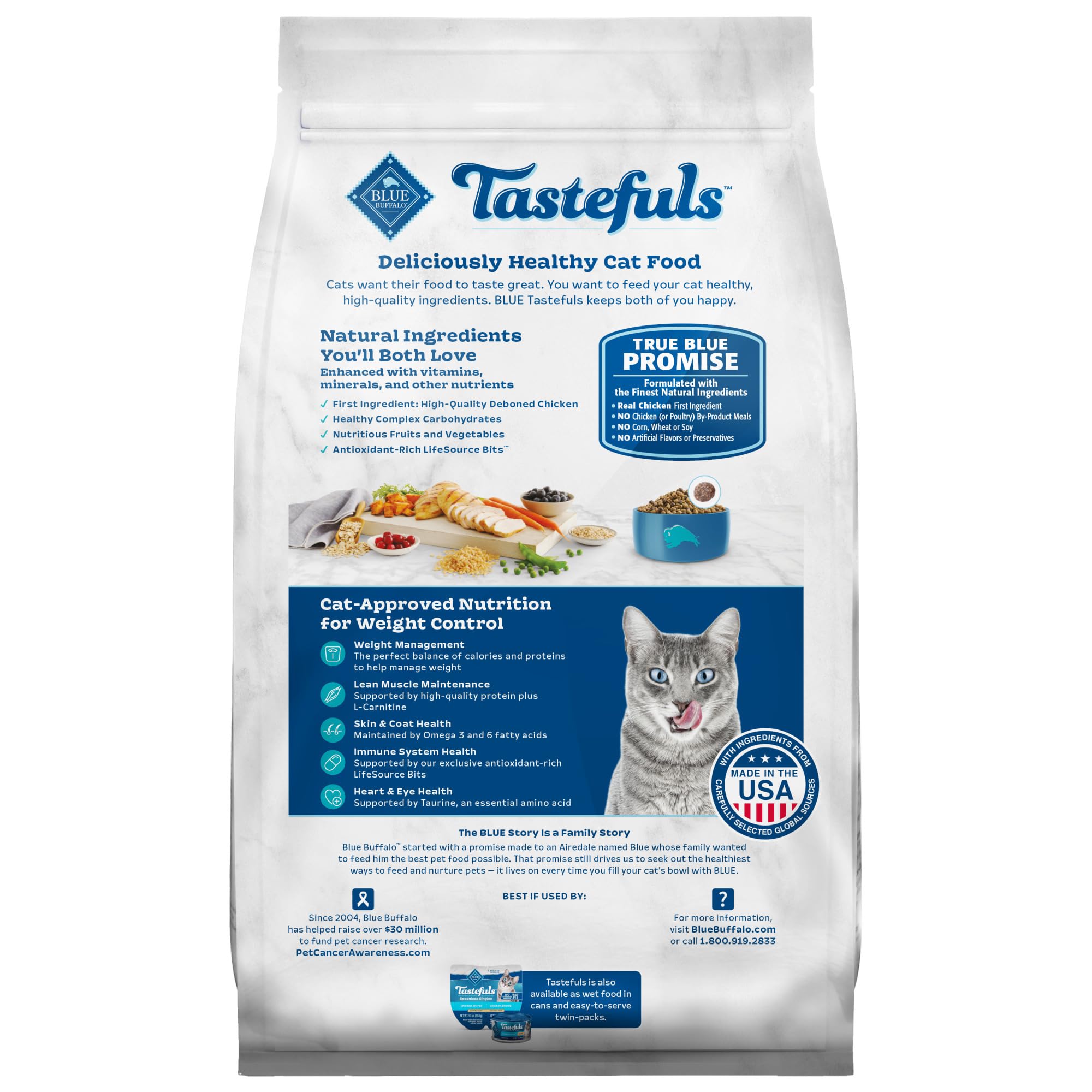 Blue Buffalo Tastefuls Adult Dry Cat Food for Weight Management, Made in the USA with Natural Ingredients, Chicken Recipe, 3-lb. Bag