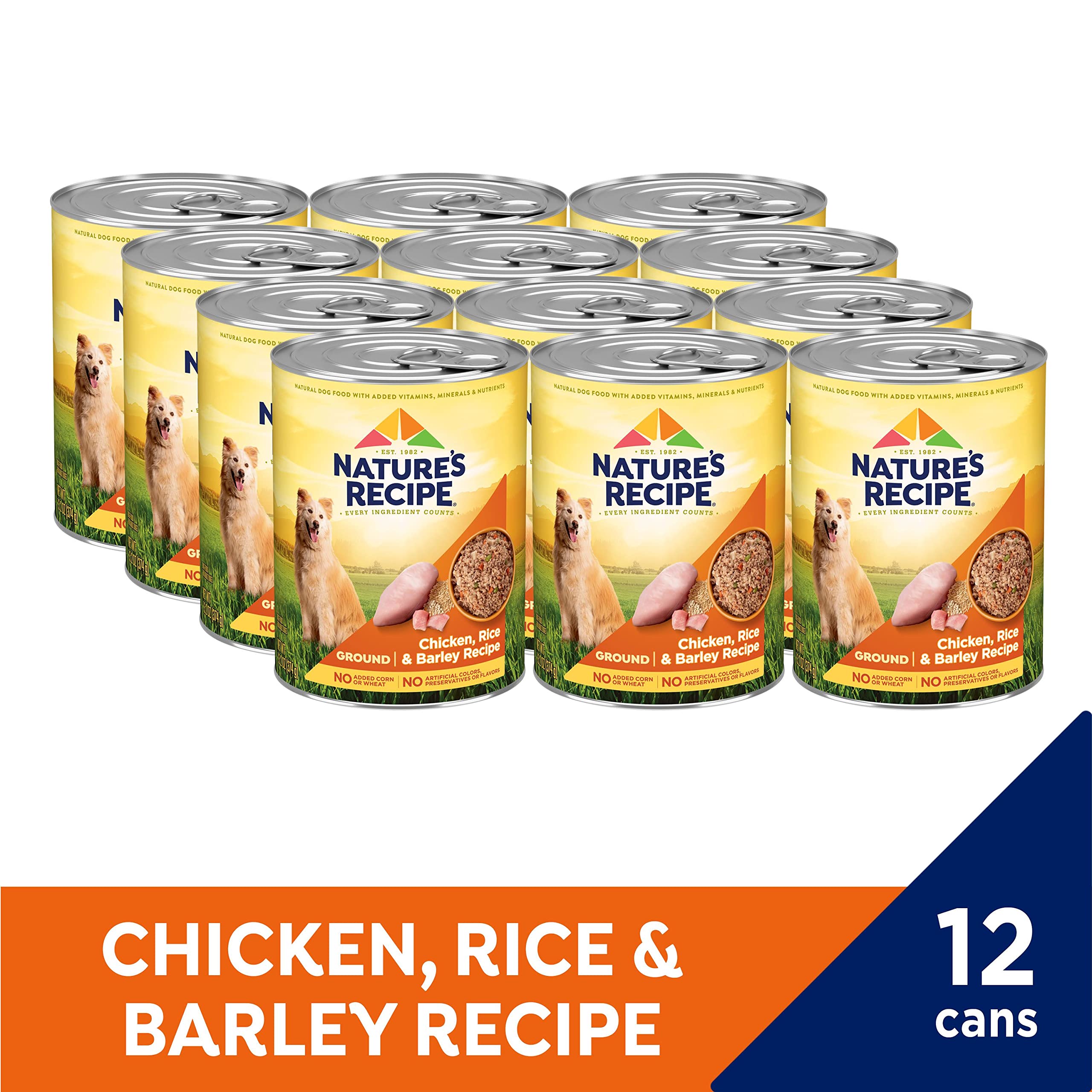 Nature's Recipe Wet Dog Food, Chicken, Rice & Barley Recipe Ground Formula, 13.2 Ounce Can (Pack of 12)