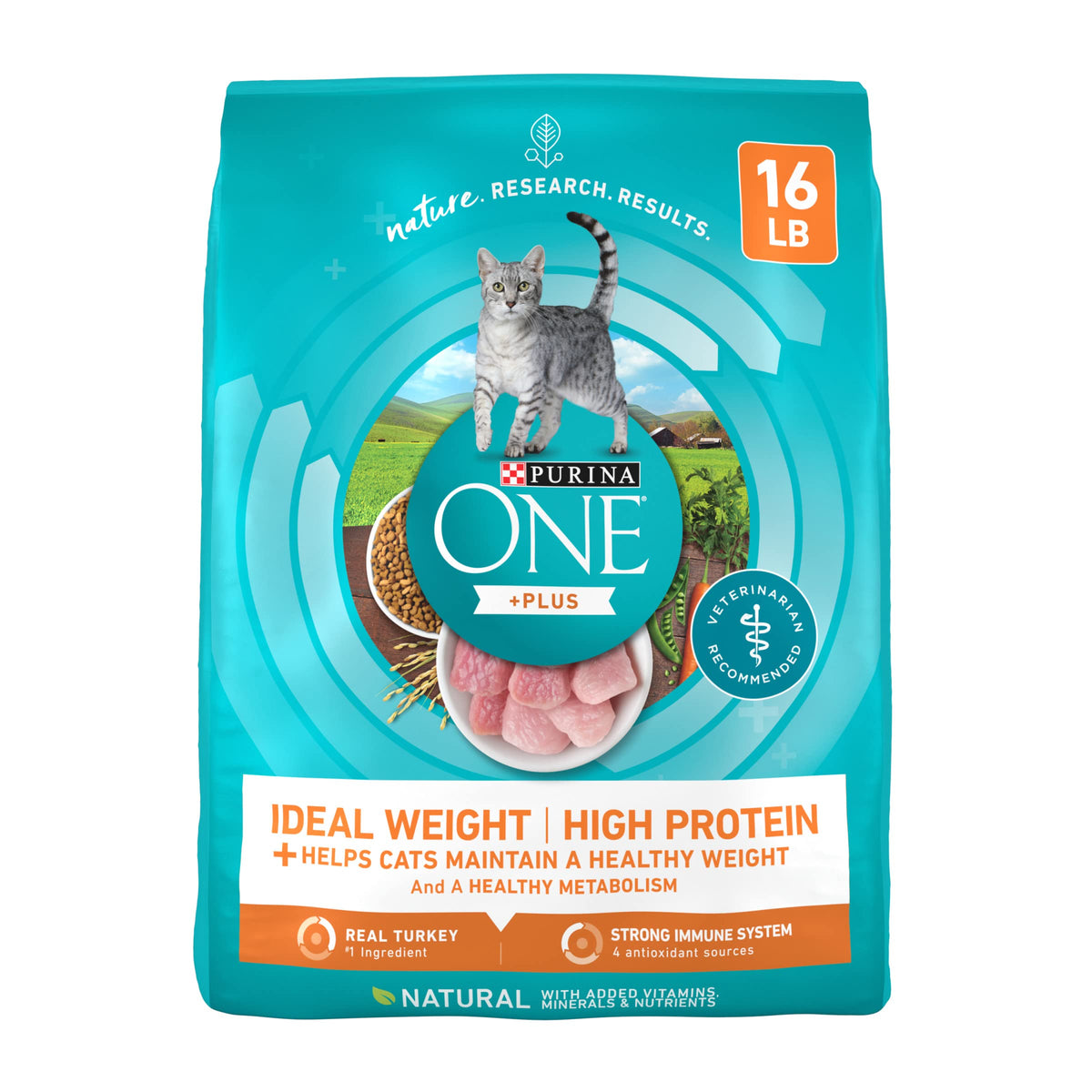 Purina ONE High Protein, Healthy Weight Dry Cat Food, +Plus Ideal Weight With Turkey - 16 lb. Bag