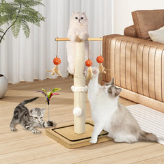 Paroto Cat Scratching Post, Sisal Scratching Posts for Indoor Cats Adults with Hanging Ball and Interactive Toys, 2 Mounting Methods Cat Scratcher for Kitten Cats, 25 inches