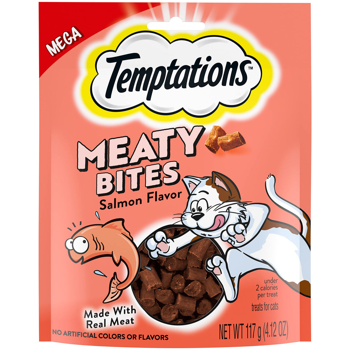 Temptations Meaty Bites Soft and Savory Cat Treats Salmon Flavor, 4.12 oz. Pouch