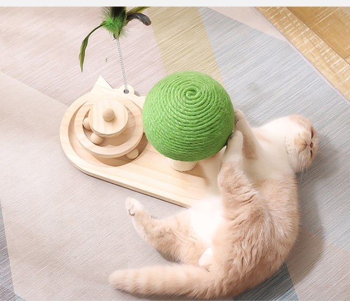 Scratching board for cats in the form of a tree combined with toys