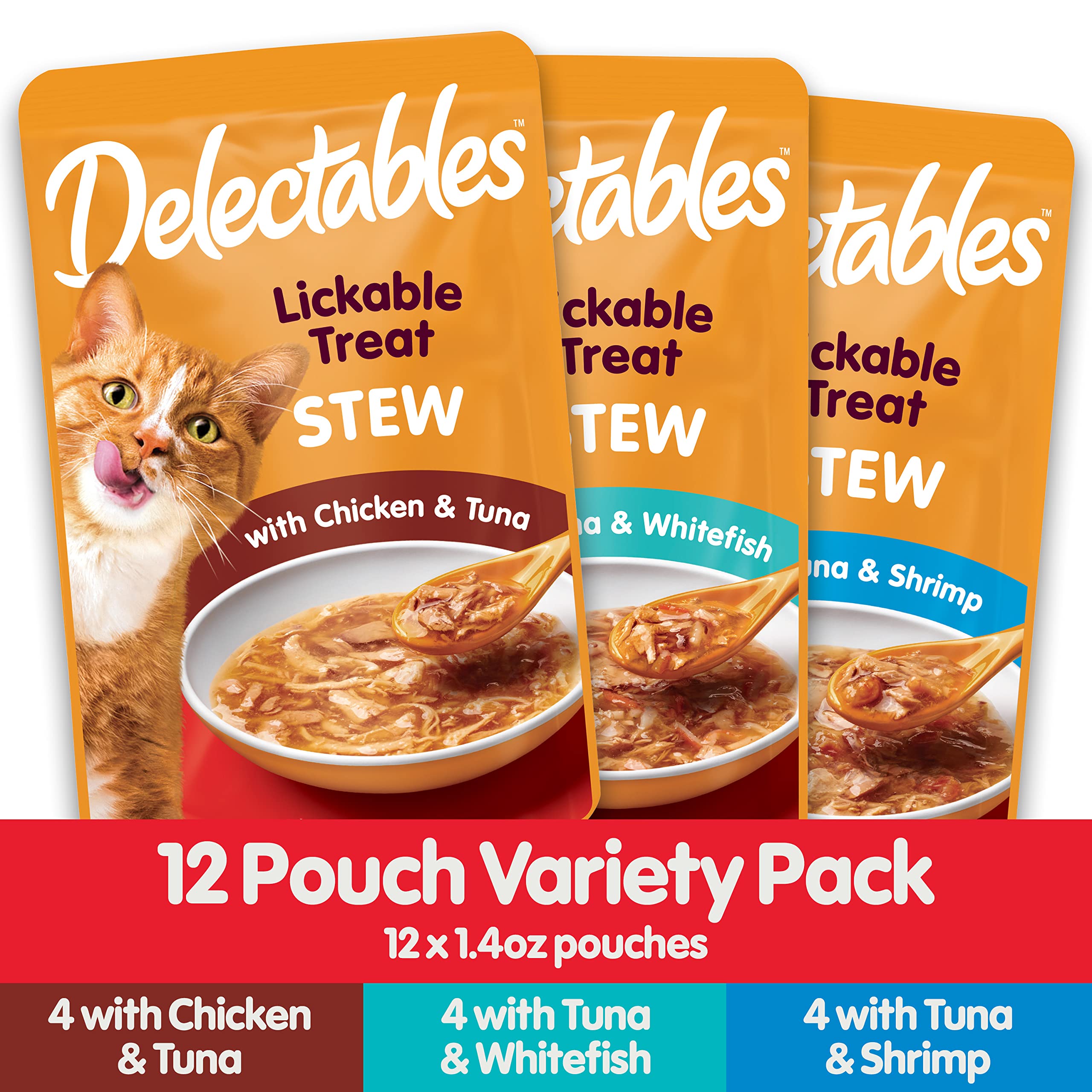 Hartz Delectables Stew Lickable Wet Cat Treats for Adult & Senior Cats, Variety Pack, 1.4 Ounce (Pack of 12)