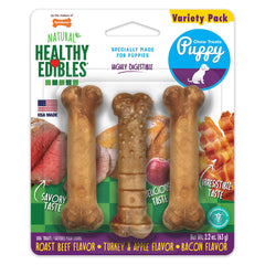 Nylabone Healthy Edibles Natural Puppy Chews Long Lasting Treats for Puppies, Roast Beef, Apple & Bacon Flavor, X-Small/Petite (3 Count)