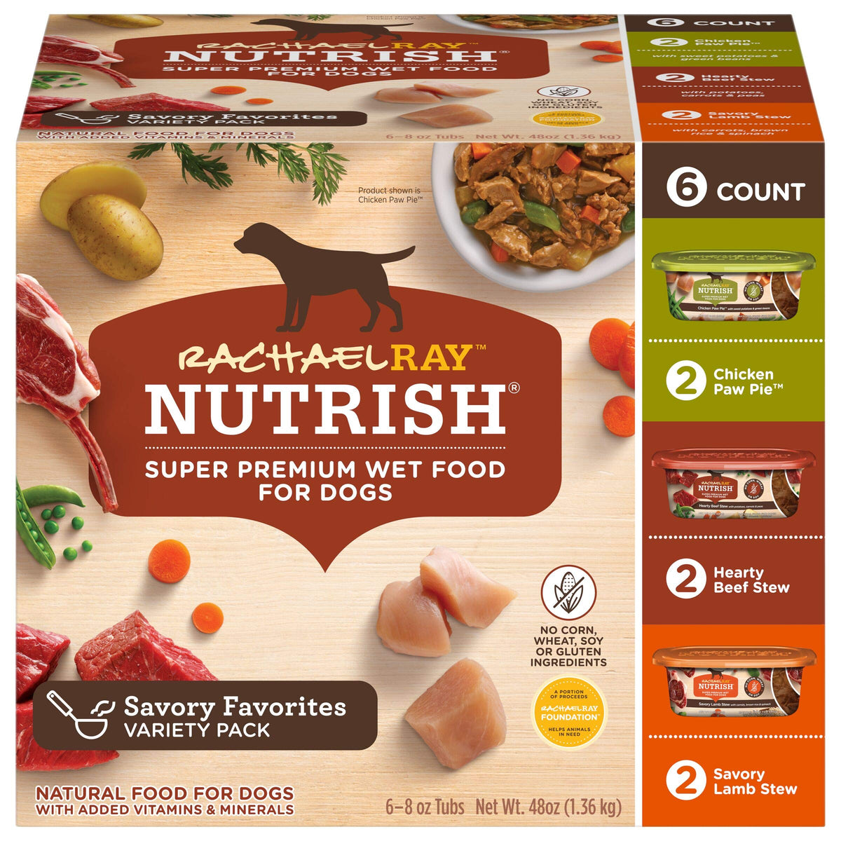 Rachael Ray Nutrish Premium Natural Wet Dog Food with Added Vitamins & Minerals, Savory Favorites Variety Pack, 8 Ounce Tub (Pack of 6)