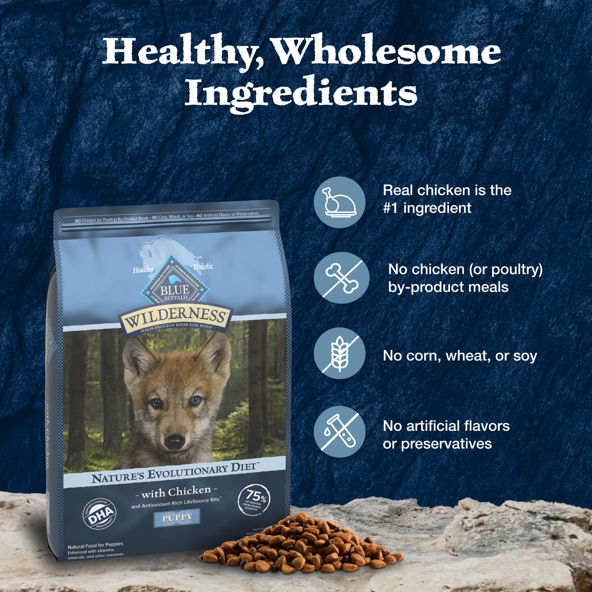 Blue Buffalo Wilderness High-Protein Natural Dry Food for Puppies, Chicken Recipe, 4.5-lb. Bag