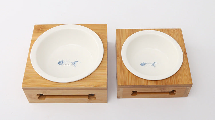 bamboo stand ceramic bowl