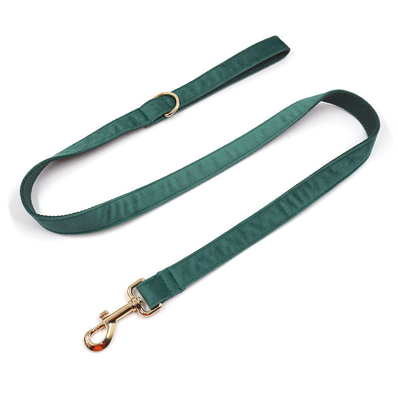 Green Velvet Dog Collar Leash