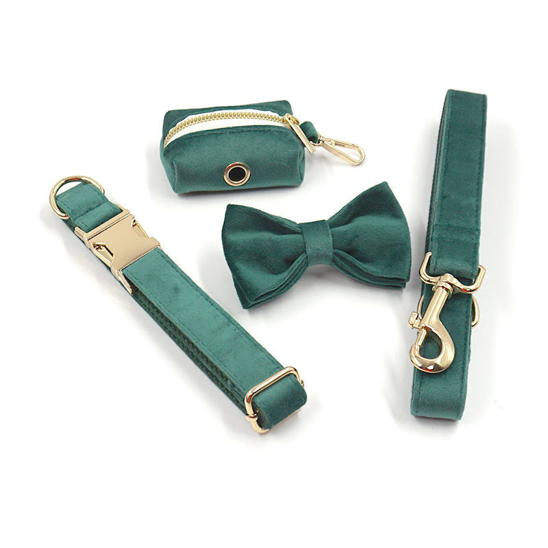 Green Velvet Dog Collar Leash